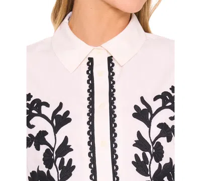 Cece Embroidered Relaxed Fit Cotton Button-up Shirt In White