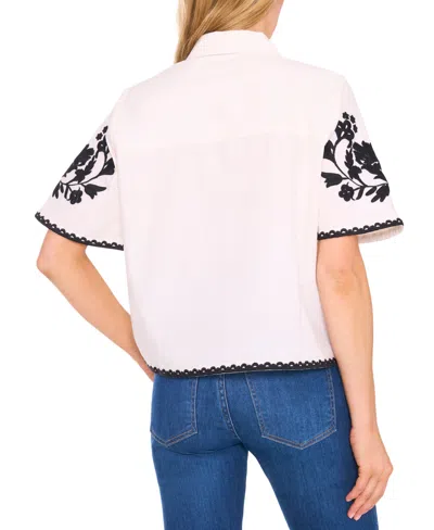 Cece Embroidered Relaxed Fit Cotton Button-up Shirt In White