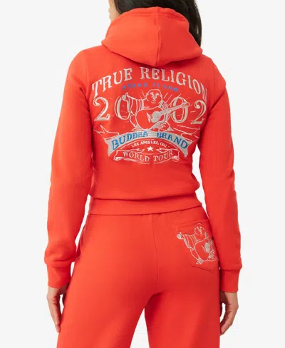 True Religion Women's Lurex Buddha Zip Up Hoodie In Orange