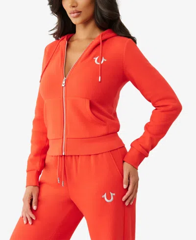 True Religion Women's Lurex Buddha Zip Up Hoodie In Orange