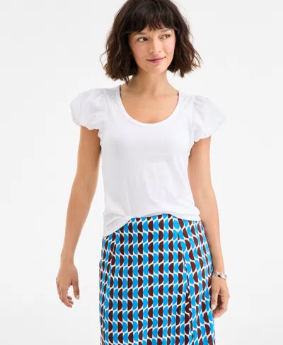 On 34th Women's Balloon-sleeve Scoop-neck T-shirt, Exclusively At Macy's In White