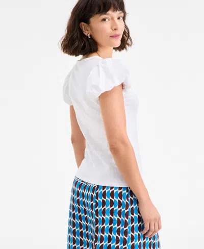 On 34th Women's Balloon-sleeve Scoop-neck T-shirt, Exclusively At Macy's In White