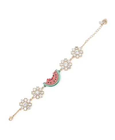 Betsey Johnson Faux Stone Backyard Cluster Link Bracelet In Gold
