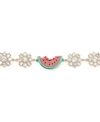 Betsey Johnson Faux Stone Backyard Cluster Link Bracelet In Gold