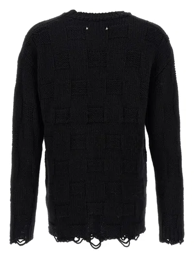 Golden Goose Journey Distressed Checkerboard Wool Sweater In Black