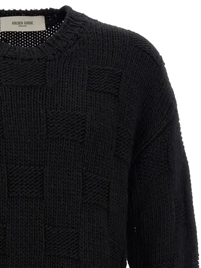 Golden Goose Journey Distressed Checkerboard Wool Sweater In Black