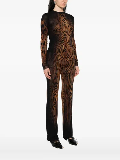 Jean Paul Gaultier Women Mesh Long Slevees The Wood Print Top In Multi