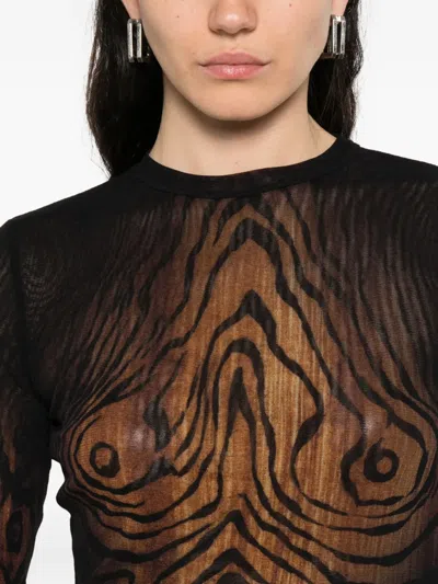 Jean Paul Gaultier Women Mesh Long Slevees The Wood Print Top In Multi