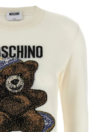 Moschino Crew Neck Sweater With Teddy Bear Motif In White