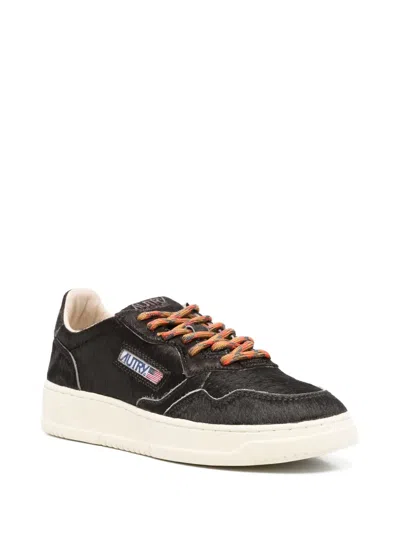 Autry Medalist Pony-fur Sneakers In Black