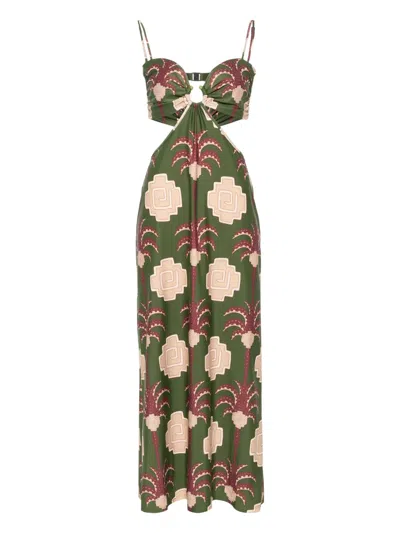 Johanna Ortiz Jungle Geometry Cutout Jersey Midi Dress In Green