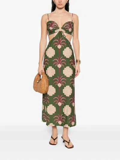 Johanna Ortiz Jungle Geometry Cutout Jersey Midi Dress In Green