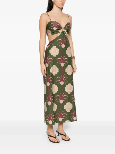 Johanna Ortiz Jungle Geometry Cutout Jersey Midi Dress In Green