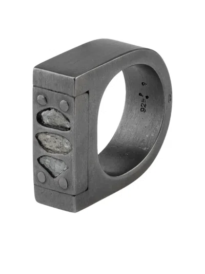 Parts Of Four Plate Single Three-diamond-slab Ring In Black