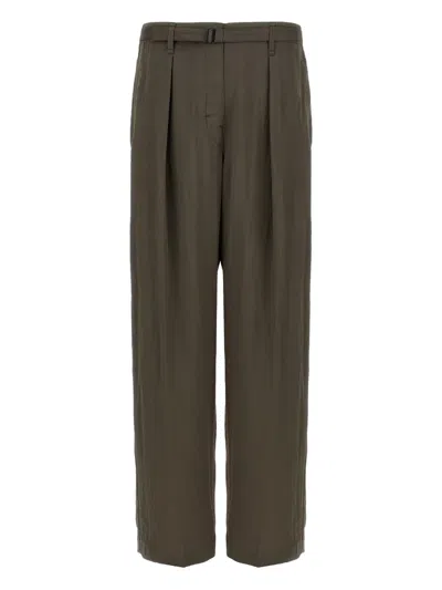 Lemaire Men Relaxed Pants With Belt In Green