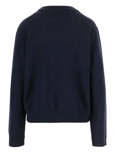 Jil Sander Wool Sweater With Floral Pattern In Blue