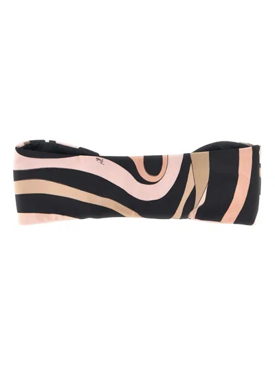 Pucci Bandeau Swim Top With Abstract Pattern And Metal Ring Detail In Black