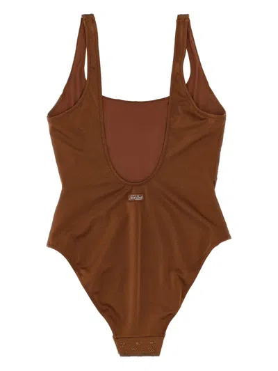 Mc2 Saint Barth Lora Rhinestone-leopard Swimsuit In Brown