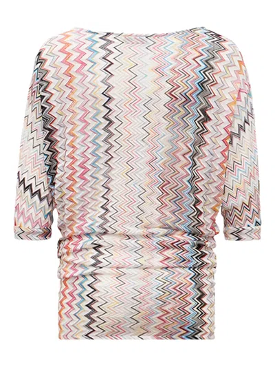 Missoni Zigzag-pattern Three-quarter-sleeve Top In Multi