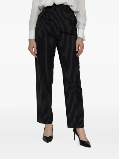 Max Mara Virgin Wool Pinstriped High-rise Pleated Straight-leg Trousers In Black
