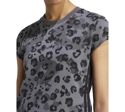 Adidas Originals Women's Leopard-print Trim Slim-fit T-shirt In Black
