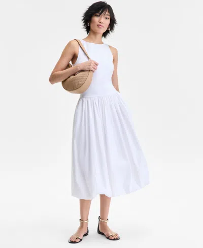 Inc International Concepts Women's Mixed-media Bubble-hem Midi Dress, Exclusively At Macy's In White