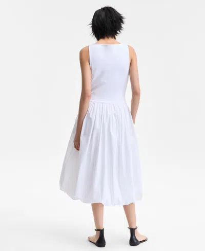 Inc International Concepts Women's Mixed-media Bubble-hem Midi Dress, Exclusively At Macy's In White