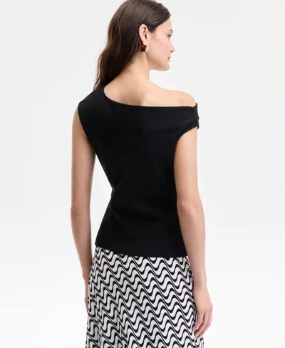 Inc International Concepts Women's Cotton Extended-shoulder Cowlneck Top, Exclusively At Macy's In Black
