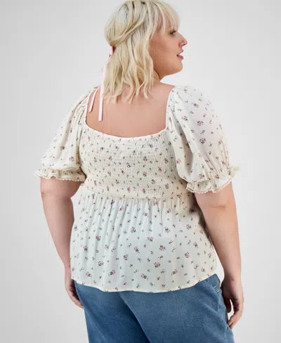 Planet Heart Trendy Plus Puff-sleeve Woven Top In White