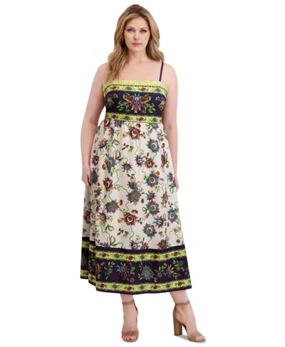Siena Plus Size Square-neck Border-print Maxi Dress In White