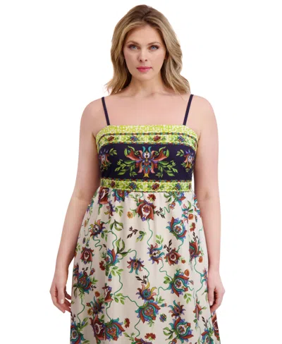 Siena Plus Size Square-neck Border-print Maxi Dress In White