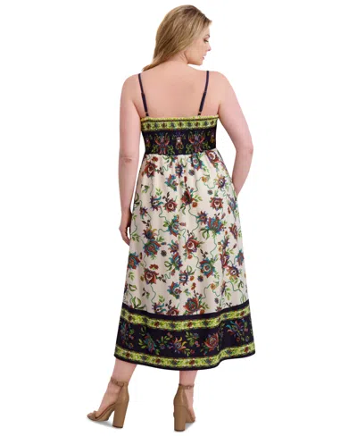 Siena Plus Size Square-neck Border-print Maxi Dress In White