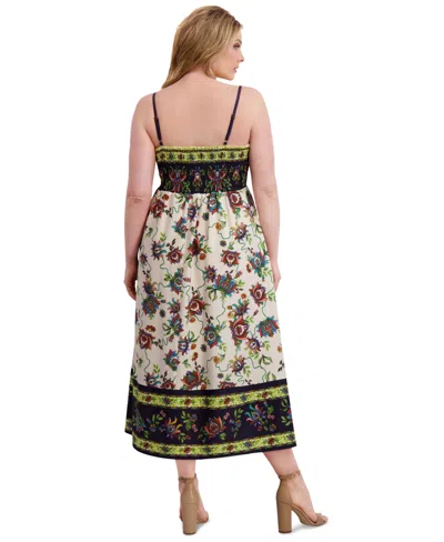 Siena Plus Size Square-neck Border-print Maxi Dress In White
