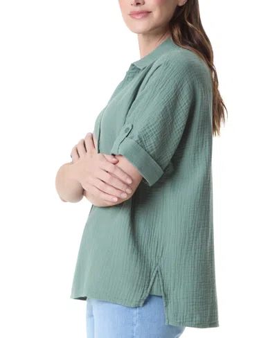Gloria Vanderbilt Women's Cotton Callista Roll-tab Textured Top In Green