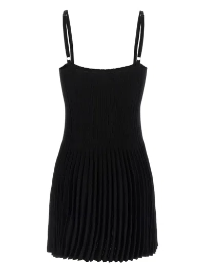 Magda Butrym Ribbed Texture Pleated Skirt Dress In Black