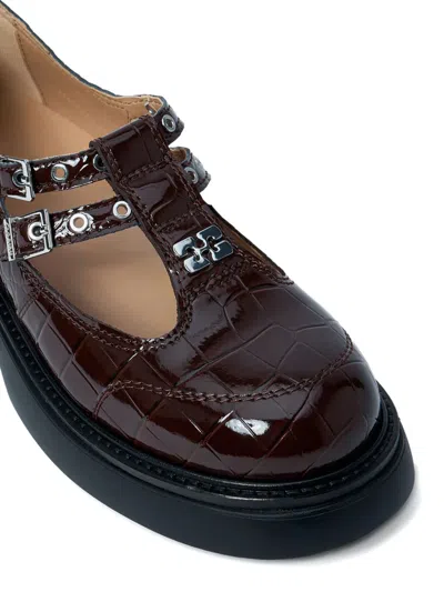 Ganni Butterfly Crocodile-effect Buckle Loafers In Brown