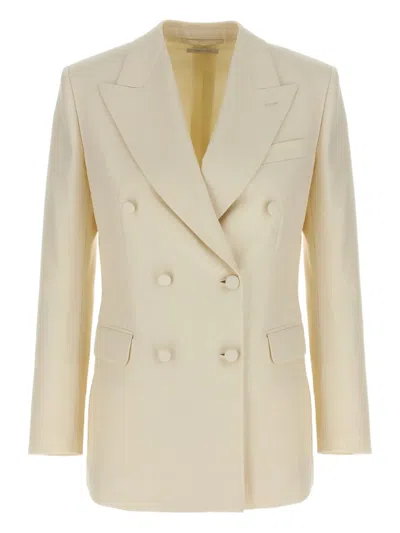 Brioni Flavia Double-breasted Peak-lapel Blazer In Neutral