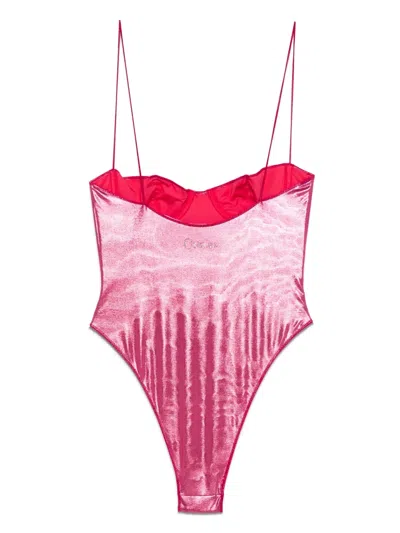 Oseree Metallic-finish Swimsuit In Pink