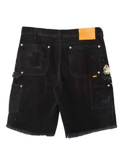 Gallery Dept. Paint-splatter Frayed Cargo Shorts In Black