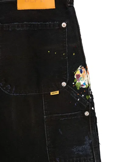 Gallery Dept. Paint-splatter Frayed Cargo Shorts In Black
