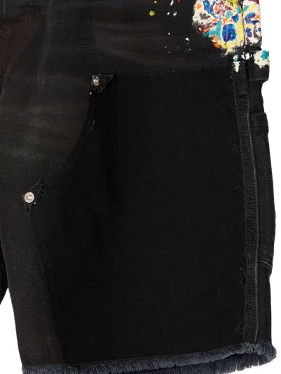 Gallery Dept. Paint-splatter Frayed Cargo Shorts In Black