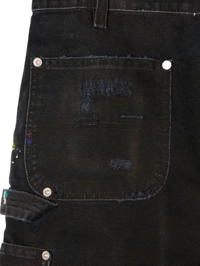 Gallery Dept. Paint-splatter Frayed Cargo Shorts In Black