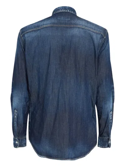 Dsquared2 Dan Shirt In Washed Blue Denim In Blue
