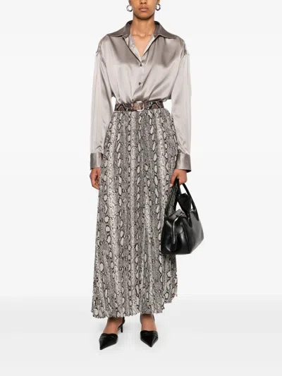 Michael Kors Snake Print Pleated Crepe Skirt With Elastic Waistband In Black