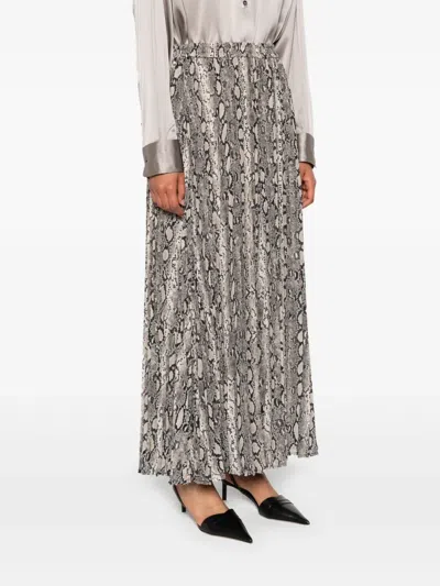 Michael Kors Snake Print Pleated Crepe Skirt With Elastic Waistband In Black