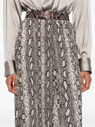 Michael Kors Snake Print Pleated Crepe Skirt With Elastic Waistband In Black