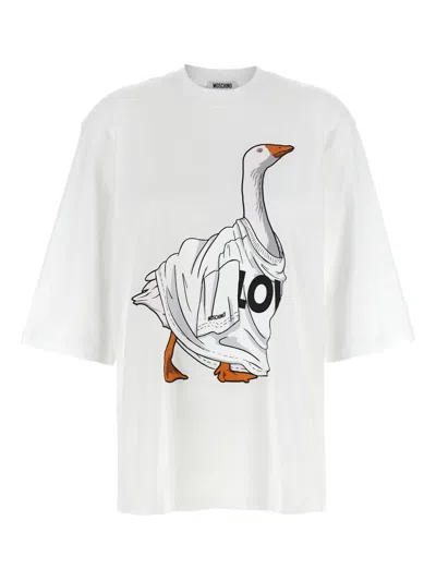 Moschino Graphic Front Print T-shirt With Ribbed Neckline In White