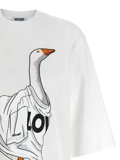Moschino Graphic Front Print T-shirt With Ribbed Neckline In White