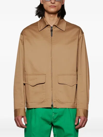 Doppiaa Patch-pocket Zip-up Jacket In Brown