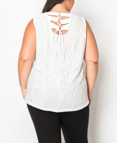 Coin 1804 Plus Size Spiral Wave Texture Strappy Back Tank Top In White